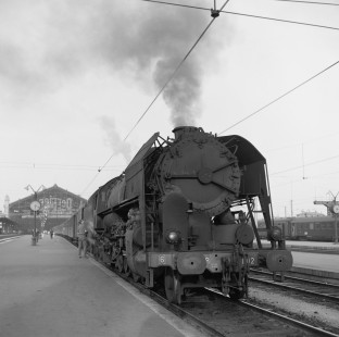 French National Railways steam locomotive no. 141-R1102 pulling a passenger train running from Geneva to Ventimiglia at Marseille-Saint-Charles, Bouches-du-Rhone, France, on July 1, 1962. Photograph by Victor Hand, Hand-SNCF-X14-145