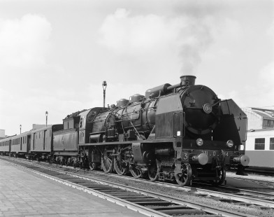 French National Railways steam locomotive no. 231-D 744 pulling passenger train no. 110 running from Le Havre to Paris at Le Havre, Seine-Maritime, France, on September 7, 1964. Photograph by Victor Hand, Hand-SNCF-05-620