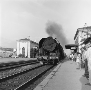 French National Railways steam locomotive no. 141-R83 leading a westbound freight train at Bandol, Var, France, on July 1, 1962. Photograph by Victor Hand, Hand-SNCF-X14-179