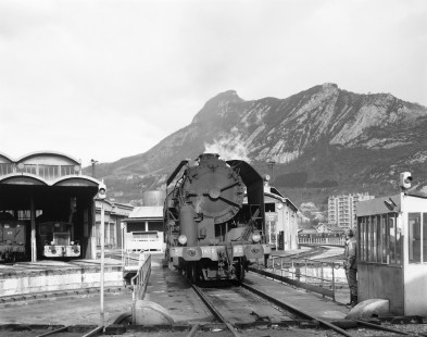 French National Railways steam locomotive no. 141R-912 at Grenoble, Isère, France, on February 14, 1971. Photograph by Victor Hand, Hand-SNCF-DB-OBB-19-019
