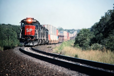 Westbound Southern Pacific Railroad "Memphis Blue Streak" near Luling, Texas in December of 1989. Photograph by J. Parker Lamb. Lamb-03-030-04.JPG; © 2016, Center for Railroad Photography and Art