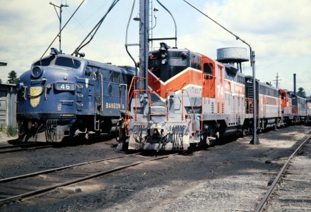 Bangor and Aroostook Railroad units ready for service at Oakfield, Maine, terminal in July of 1980. Photograph by J. Parker Lamb. Lamb-03-037-11.JPG; © 2016, Center for Railroad Photography and Art