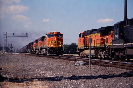 Houston-bound BNSF Railway train nears its destination as it passes Sealy, Texas, in August of 2007. Photograph by J. Parker Lamb. Lamb-03-035-17.JPG; © 2016, Center for Railroad Photography and Art