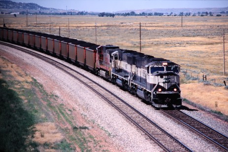 BNSF Railway locomotive no. 9760 leads eastward coal train on mainline east of Gillette, Wyoming, in August of 2005. Photography by J. Parker Lamb. Lamb-03-043-17.JPG; © 2016, Center for Railroad Photography and Art