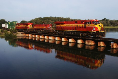 One of the Florida East Coast’s hot trains, 202-03, which operates between Miami and Jacksonville, is seen here crossing the San Sebastian River beside Route 1 at St. Augustine, Florida, on June 3, 2020.

Robert LeMay “moved to St. Augustine, Florida from Connecticut many months before the Covid-19 Pandemic hit,” having previously lived near the Northeast Corridor. LeMay currently lives “less than two miles to Florida East Coast Railway’s mainline between Jacksonville and Miami,” and “can hear the trains blowing for the local railroads crossings. Over time I became familiar with FEC’s schedule. I don’t venture out too much since St. Augustine is a big tourist town. Since the pandemic traffic along Route 1 was down considerably. So when I do venture out it’s usually earlier in the day before the tourists wake up.”

To see additional member work made during the Covid-19 pandemic, see “Creativity & Covid” in the <a href="http://www.railphoto-art.org/railroad-heritage-62/" rel="noreferrer nofollow">Fall 2020 issue of <i>Railroad Heritage</i></a>.