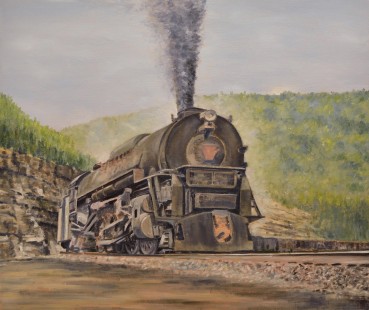 Pennsylvania Railroad J1 dragging a long string of coal hoppers up the eastern slope of the Allegany ridge towards Gallitzin, Pennsylvania. Oil on canvas, 22 x 26”, in progress, May 2020.

Gerald Jones of Esperance, New York tells us that he has been “working on a painting that has been on my list of paintings to do for a very long time. The Pennsylvania Railroad J1 steam locomotive is a personal favorite of mine though I never had the opportunity to actually see one operate.” The painting seen here is still only “roughed in” as Jones puts it. “I hope to have the painting completed by summer’s end, and of course I still need to add the Engineers gloved hand waving out of the cab window as a finishing touch.”

To see additional member work made during the Covid-19 pandemic, see “Creativity & Covid” in the <a href="http://www.railphoto-art.org/railroad-heritage-62/" rel="noreferrer nofollow">Fall 2020 issue of <i>Railroad Heritage</i></a>.