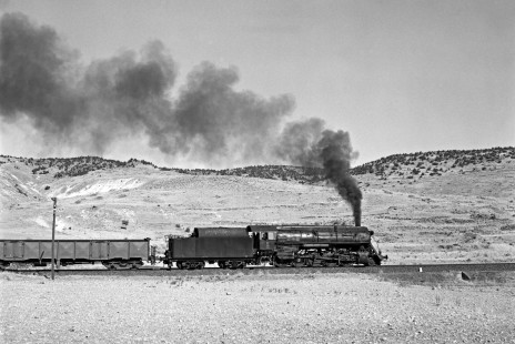 Turkish State Railways steam locomotive no. 56387, a 2-10-0 "Skyliner" built by the Vulcan Foundry in Wilkes-Barre, Pennsylvania, leads a freight train north on the Zonguldak Line near Eskipazar, Turkey, on September 8, 1973. Photograph by Victor Hand, collection of the Center for Railroad Photography & Art, Hand-TCDD-25-018