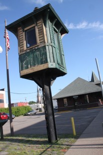 Crossing guard box-on-a-stick in Norwich, NY. July 3, 2017