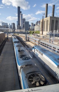 Amtrak General Electric P42 "Genesis" locomotives congregate at the 18th Street Shops in downtown Chicago on June 18, 2017. Photograph by Todd Halamka, a board member of the Center for Railroad Photography & Art