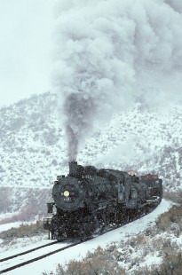 Union Pacific Railroad steam locomotive no. 618 on Heber Valley Railroad at Deer Creek Reservoir in Utah on February 12, 2001. Photograph by Katherine Botkin. BOTKINK-19-KT-368, © 2001, Katherine Botkin.