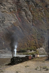 Union Pacific Railroad steam locomotive no. 618 on the Heber Valley Railroad at Deer Creek Reservoir in Utah on October 4, 1999. Photograph by Katherine Botkin. BOTKINK-19-KT-359, © 1999, Katherine Botkin..