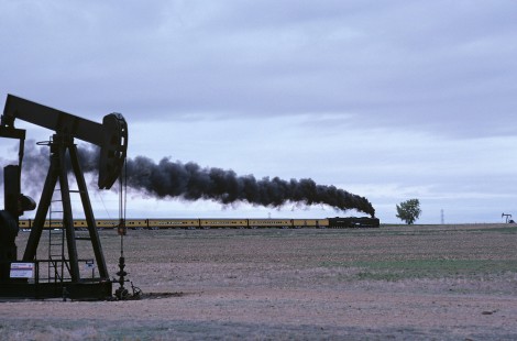Union Pacific steam locomotive no. 8444 leads passenger train north of St. Vrains, Colorado, on May 30, 1982. Photograph by Katherine Botkin. BOTKINK-19-KT-251, © 1982, Katherine Botkin.