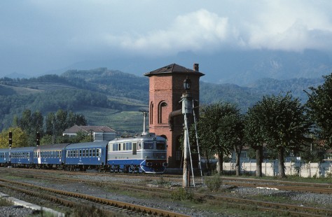 Căile Ferate Român passenger train at Călimănești, Vâlcea County, Romania, on September 28, 1996. Photograph by Katherine Botkin. BOTKINK-110-KT-06, © 1996, Katherine Botkin