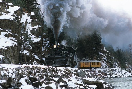 Denver and Rio Grande Western Railroad steam locomotive no. 473 with westbound passenger train en route on the Cumbres &Toltec Scenic Railroad between Tacoma and Cascade, Colorado, on January 31, 2006. Photograph by Katherine Botkin. BOTKINK-08-KT-424, © 2006, Katherine Botkin.