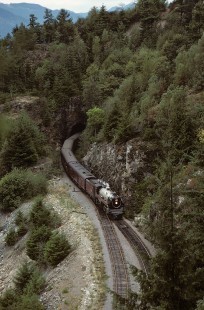 Canadian Pacific Railway steam locomotive no. 2860 leads a southbound passenger train near Brunswick, British Columbia, Canada, on September 7, 1979. Photograph by Katherine Botkin. Botkink-07-KT-104,© 1979, Katherine Botkin.