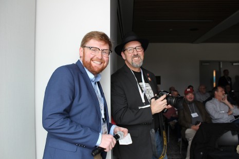 Justin Franz, CRP&A board member and interviewer, and Elrond Lawrence, acquisitions & marketing coordinator, pause for a picture on Saturday. Erin Rose photo.