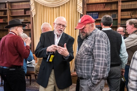 Presenter Lee Alban and Railfan & Railroad editor Steve Barry chat during the Friday reception. EL photo.