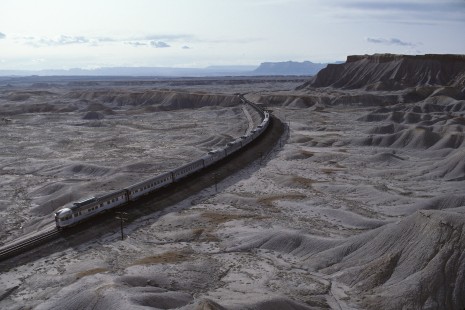 Denver and Rio Grande Western Railroad Silver Sky on the Rio Grande Zephyr no. 17 observation at Floy, Utah, on March 31, 1983. Photograph by William Botkin, BOTKINW-8-WT-810 © 1983, William Botkin.