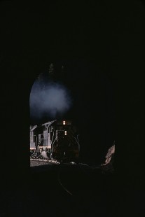 Denver and Rio Grande Western Railroad locomotive no. 5339 leads westbound freight through Tunnel 29 at Cliff, Colorado, on October 26, 1978. Photograph by William Botkin, BOTKINW-8-WT-494 © 1978, William Botkin.