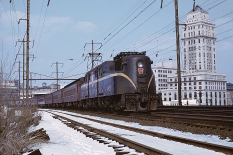 Pennsylvania Railroad locomotive no. 4929 leads a southbound passenger train at Elizabeth, New Jersey, in March, 1967. Photograph by William Botkin, BOTKINW-10-WT-53 © 1967, William Botkin.
