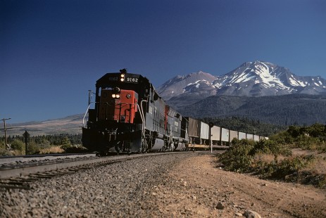 Southern Pacific Railroad locomotive no. 9162 hauls westbound freight at Mt. Shasta, California, on September 17, 1974. Photograph by William Botkin, BOTKINW-18-WT-10 © 1974, William Botkin.