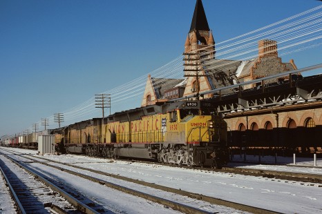 Union Pacific Railroad locomotive no. 6930 hauls eastbound freight at Cheyenne, Wyoming, on January 17, 1981. Photograph by William Botkin, BOTKINW-19-WT-218 © 1981, William Botkin.
