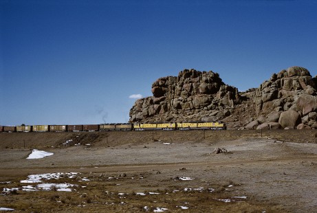 Union Pacific Railroad locomotive no. 6907 leads eastbound freight at Dale, Wyoming, on March 26, 1971. Photograph by William Botkin, BOTKINW-19-WT-37 © 1971, William Botkin.