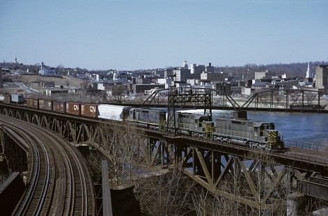 Central Railroad of New Jersey locomotive no. 2511 leads eastbound freight HJ-4 at Phillipsburg, New Jersey, on March 26, 1972. Photograph by William Botkin, BOTKINW-12-WT-73 © 1972, William Botkin.