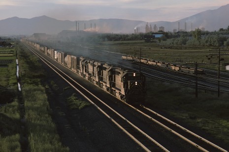 Denver and Rio Grande Western Railroad locomotive no. 3093 leads eastbound freight at Orem, Utah, on June 14, 1975. Photograph by William Botkin, BOTKINW-8-WT-275 © 1975, William Botkin.