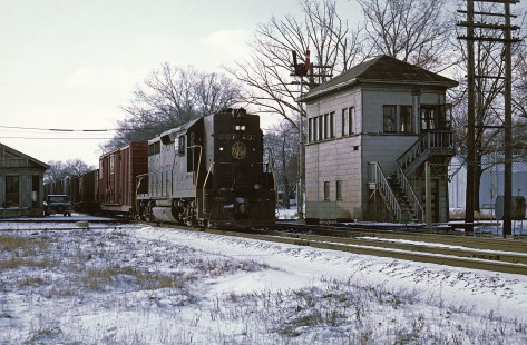 Norfolk and Western Railway locomotive no. 207 leads eastbound freight at Romulus, Michigan, in December, 1968. Photograph by William Botkin, BOTKINW-17-WT-14 © 1968, William Botkin.