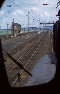 Shot from the cab of Penn Central locomotive no. 4924 as it leads northbound Midday Congressional train no. 130 at Hudson, New Jersey, on July 20, 1968. Photograph by William Botkin, BOTKINW-10-WT-161 © 1968, William Botkin.