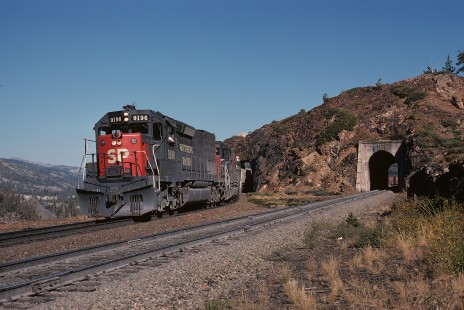 Southern Pacific Railroad locomotive no. 9196 hauls westbound freight at Cisco, California, on September 22, 1974. Photograph by William Botkin, BOTKINW-18-WT-45 © 1974, William Botkin.
