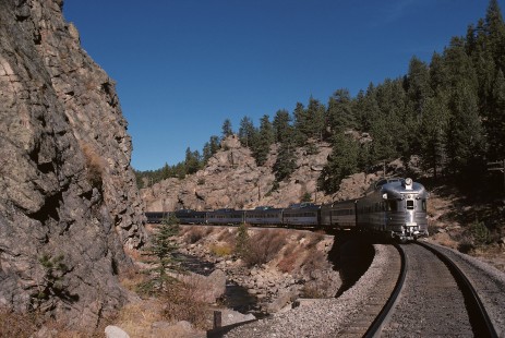 Denver and Rio Grande Western Railroad Silver Sky on Rio Grande Zephyr no. 17 observation at Cliff, Colorado, on October 26, 1978. Photograph by William Botkin, BOTKINW-8-WT-497 © 1978, William Botkin.