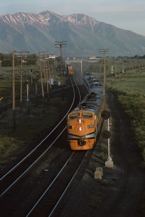 Denver and Rio Grande Western Railroad locomotive no. 5771 leads Rio Grande Zephyr no. 17 at Orem, Utah, on June 14, 1975. Photograph by William Botkin, BOTKINW-8-WT-276 © 1975, William Botkin.