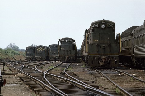 Central Railroad of New Jersey locomotive no. 2401 and stored commuters at Raritan, New Jersey, on July 13, 1968. Photograph by William Botkin, BOTKINW-12-WT-35 © 1968, William Botkin.