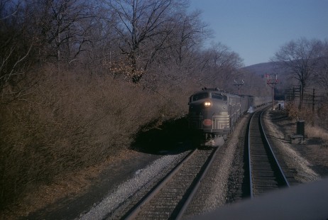 New York Central locomotive no. 4060 leads eastbound Hendrick Hudson train no. 34, shot from the cab of the Empire State Express, at Manitou, New York, on February 7, 1962. Photograph by William Botkin, BOTKINW-10-WT-7 © 1962, William Botkin.