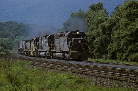 Penn Central locomotive no. 6124 hauls eastbound freight at Duncannon, Pennsylvania, on June 29, 1968. Photograph by William Botkin, BOTKINW-10-WT-139 © 1968, William Botkin.