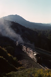 Southern Pacific Railroad locomotive no. 9327 hauls eastbound freight at Cisco, California, on September 22, 1974. Photograph by William Botkin, BOTKINW-18-WT-47 © 1974, William Botkin.