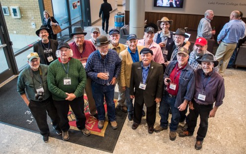 Continuing what may be a new Conversations tradition, a group hat portrait was taken during the Saturday evening reception. (Laura Lawrence)