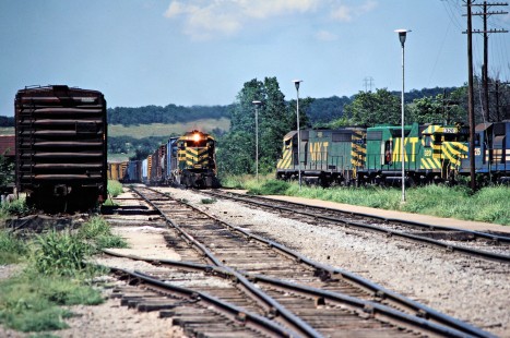 Southbound Missouri–Kansas–Texas Railroad freight train in McAlester, Oklahoma, on July 15, 1981. Photograph by John F. Bjorklund, © 2016, Center for Railroad Photography and Art. Bjorklund-70-10-04
