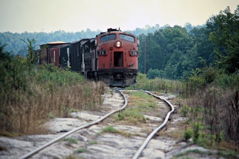 Kansas City Southern Railway freight train near Bates, Arkansas, on July 19, 1977. Photograph by John F. Bjorklund, © 2016, Center for Railroad Photography and Art. Bjorklund-61-18-09