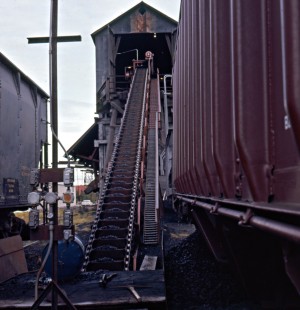 Alaska Railroad freight car at coal tipple in Fairbanks, Alaska, c. 1968. Photograph by Leo King, © 2015, Center for Railroad Photography and Art. King-02-016-002