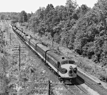 New Orleans-bound Southern Railway freight train detouring over Illinois Central Railroad line via Jackson, Mississippi, due to a trestle fire near its destination. Here the train heads into a siding at Meehan Junction, Mississippi (ten miles west of Meridian) in June 1954. Photograph by J. Parker Lamb, © 2016, Center for Railroad Photography and Art. Lamb-01-105-09