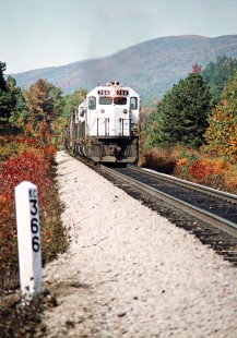 Southbound Kansas City Southern Railway freight train near Rich Mountain, Arkansas, on October 19, 1988. Photograph by John F. Bjorklund, © 2016, Center for Railroad Photography and Art. Bjorklund-62-02-19