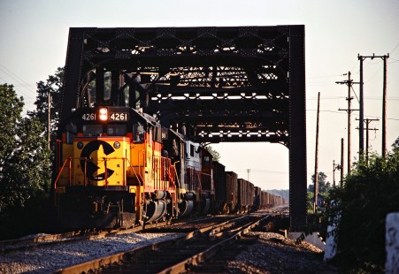 Northbound Chesapeake and Ohio Railway freight train in Monroe, Michigan, on June 11, 1978. Photograph by John F. Bjorklund, © 2015, Center for Railroad Photography and Art. Bjorklund-34-14-17