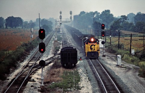 Southbound Chesapeake and Ohio Railway freight train in Rupel, Ohio, on September 3, 1983. Photograph by John F. Bjorklund, © 2015, Center for Railroad Photography and Art. Bjorklund-35-17-12