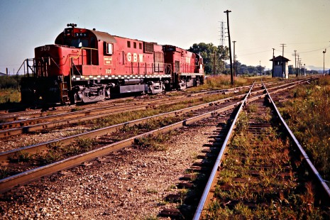 Pair of Green Bay and Western Railroad Alco locomotives at Grand Crossing in La Crosse, Wisconsin, on August 26, 1975. Photograph by John F. Bjorklund, © 2015, Center for Railroad Photography and Art. Bjorklund-43-01-11