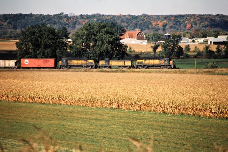 Eastbound Chicago and North Western Railway freight train in Mankato, Minnesota, on October 6, 1979. Photograph by John F. Bjorklund, © 2015, Center for Railroad Photography and Art. Bjorklund-27-29-08
