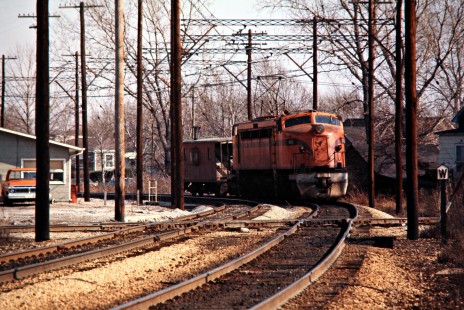 Eastbound South Shore Line freight train at Hammond, Indiana, on March 26, 1973. Photograph by John F. Bjorklund, © 2015, Center for Railroad Photography and Art. Bjorklund-42-06-15