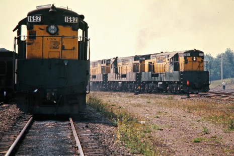 Chicago and North Western Railway Fairbanks-Morse locomotives in Ishpeming, Michigan, on September 1, 1973. Photograph by John F. Bjorklund, © 2015, Center for Railroad Photography and Art. Bjorklund-28-08-17